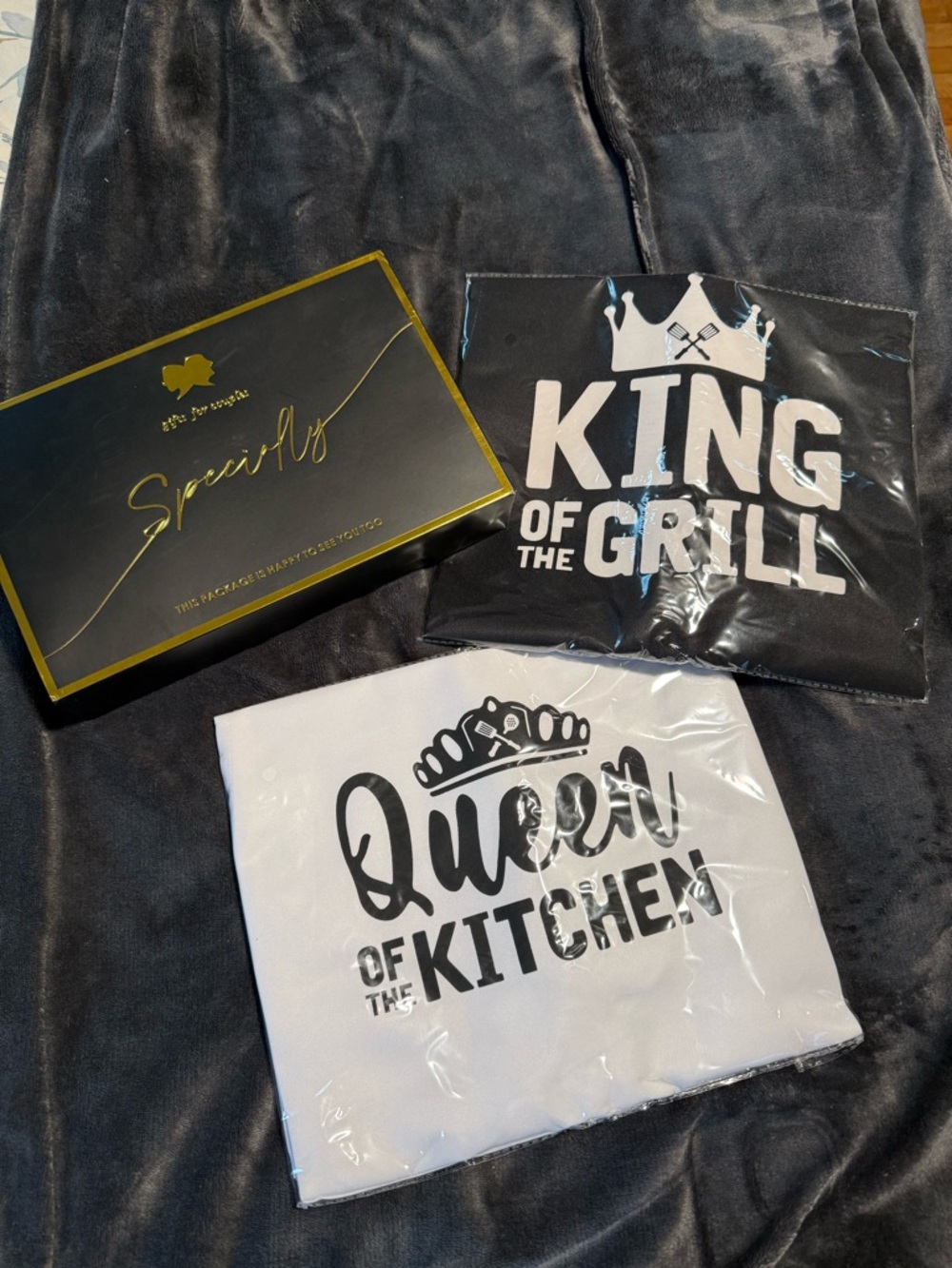 King of the Grill & Queen of the Kitchen Apron Set - Black and White